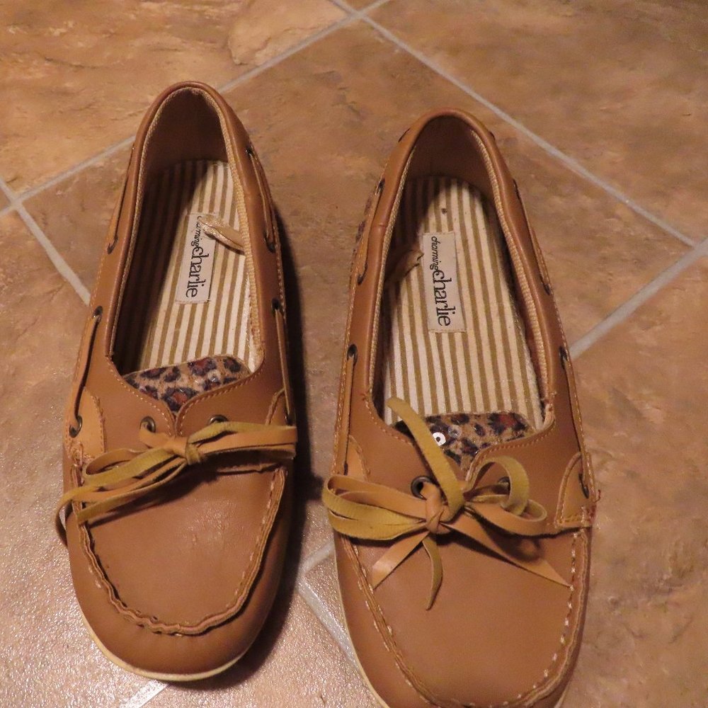 Charming Charlie Leopard Print Boat Shoes.